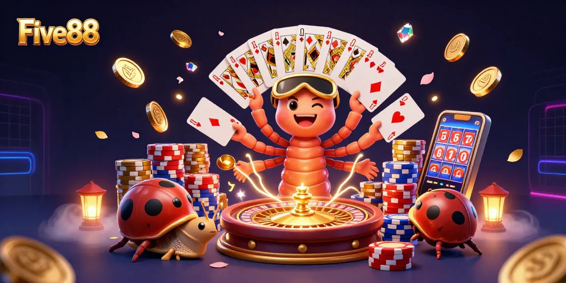Experience the excitement at Five88 with our lively casino scene featuring a millipede dealer and high rollers.