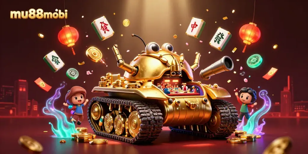 Experience the excitement of mu88mobi in this vibrant 3D casino illustration with action-packed gameplay scenes.