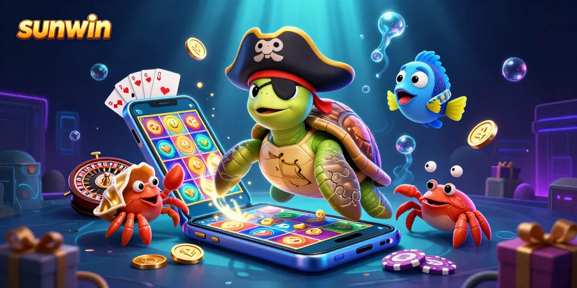 Experience exciting gameplay with sunwin as vibrant characters explore treasure, surrounded by casino elements.