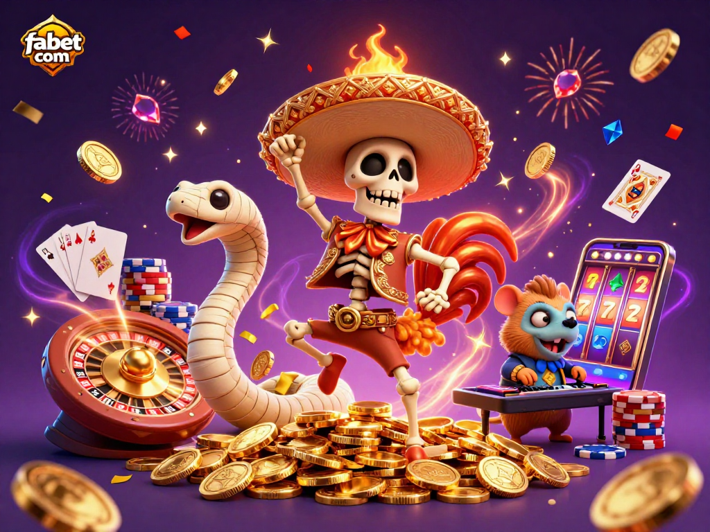 Experience excitement with fabet com as vibrant characters celebrate winnings in a dynamic casino scene.