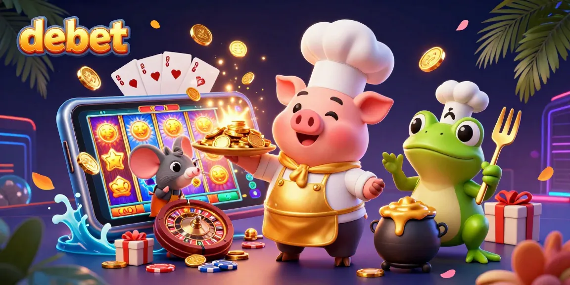 Experience the excitement of debet as a chef pig serves golden coins in a vibrant casino setting.