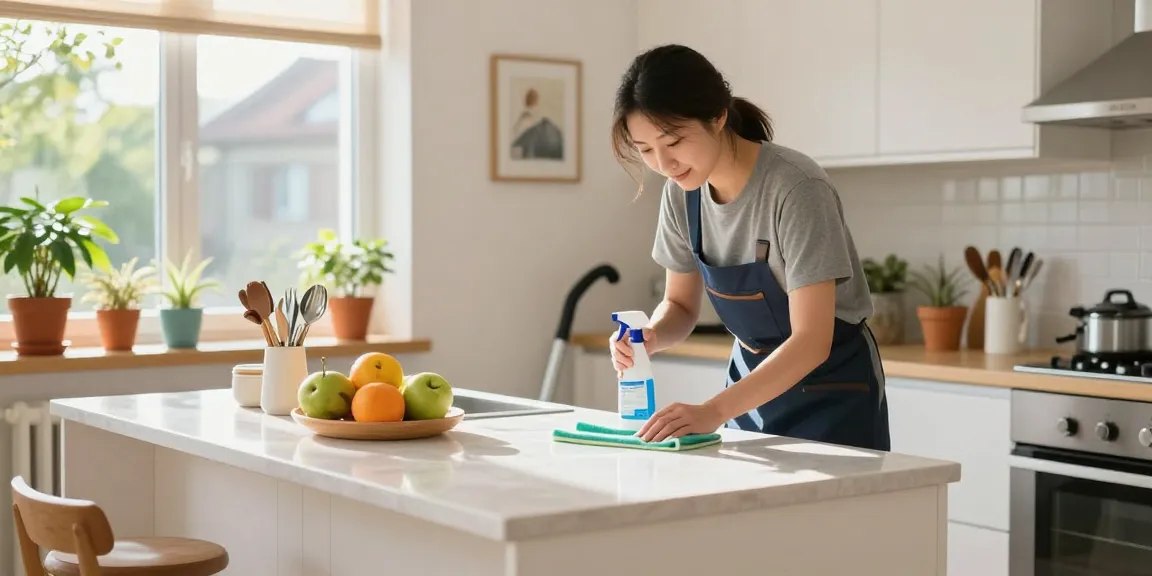 Expert wohnungsreinigung bern by a professional cleaner in a bright, inviting kitchen