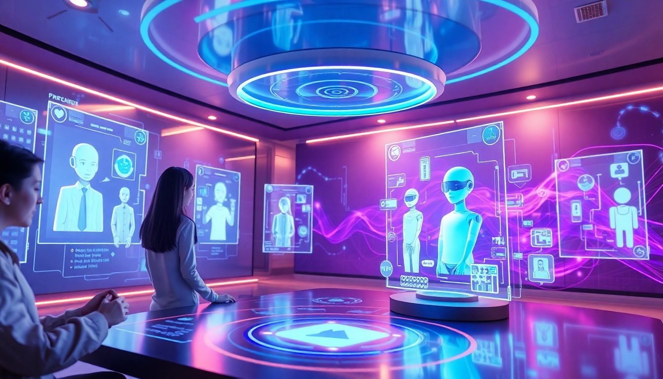 Interactive scene of NSFW AI chatbots with dynamic interfaces and inviting lighting.